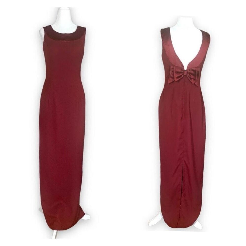 Vintage Burgundy Maxi Dress with Back Bow